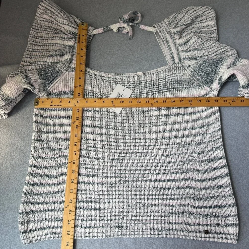 Ted Baker Aspel Puff Sleeve Marled Knit Sweater Tie Back Women Size 5‎ US 12 NWT